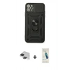 MARSİLYAN™- iPhone 11 Pro Max Kılıf Ahenk Klasik - Şeffaf Pasifik Cam Ekran Koruyucu + Pers Alüminyum Kamera Lens - SH