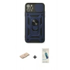 MARSİLYAN™- iPhone 11 Pro Max Kılıf Ahenk Klasik - Şeffaf Pasifik Cam Ekran Koruyucu + Renkli Kamera Lens Koruma Cam - MI