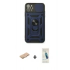 MARSİLYAN™- iPhone 11 Pro Max Kılıf Ahenk Klasik - Şeffaf Pasifik Cam Ekran Koruyucu + Renkli Kamera Lens Koruma Cam - PE