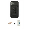 MARSİLYAN™- iPhone 11 Pro Max Kılıf Ahenk Klasik - Şeffaf Pasifik Cam Ekran Koruyucu + Renkli Kamera Lens Koruma Cam - TU