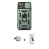 MARSİLYAN™- iPhone 11 Pro Max Kılıf Ahenk Klasik - Şeffaf Pasifik Cam Ekran Koruyucu + Yeşil Pers Alüminyum Kamera Lens