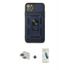 MARSİLYAN™- iPhone 11 Pro Max Kılıf Ahenk Klasik - Şeffaf Pasifik Cam Ekran Koruyucu + Yeşil Pers Alüminyum Kamera Lens