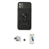 MARSİLYAN™- iPhone 11 Pro Max Kılıf Ahenk Klasik - Şeffaf Pasifik Cam Ekran Koruyucu + Yeşil Pers Alüminyum Kamera Lens