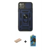 MARSİLYAN™- iPhone 11 Pro Max Kılıf Ahenk Klasik - Siyah 18D Cam Ekran Koruyucu + Renkli Kamera Lens Koruma Cam - PE