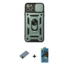 MARSİLYAN™- iPhone 11 Pro Max Kılıf Ahenk Klasik - Siyah 18D Cam Ekran Koruyucu + Shine Kamera Lens Koruma Cam - GD