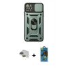 MARSİLYAN™- iPhone 11 Pro Max Kılıf Ahenk Klasik - Siyah 18D Cam Ekran Koruyucu + Pers Alüminyum Kamera Lens - YL