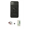 MARSİLYAN™- iPhone 11 Pro Max Kılıf Ahenk Klasik - Siyah 20D Premium Cam Ekran Koruyucu + Kırmızı Pers Alüminyum Kamera Lens