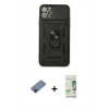 MARSİLYAN™- iPhone 11 Pro Max Kılıf Ahenk Klasik - Siyah 20D Premium Cam Ekran Koruyucu + Mavi Metal Kamera Lens Koruma Cam