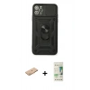 MARSİLYAN™- iPhone 11 Pro Max Kılıf Ahenk Klasik - Siyah 20D Premium Cam Ekran Koruyucu + Renkli Kamera Lens Koruma Cam - TU