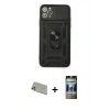 MARSİLYAN™- iPhone 11 Pro Max Kılıf Ahenk Klasik - Siyah 34D Hayalet Izgaralı Cam + Rainbow Kamera Lens Koruma Cam - GD