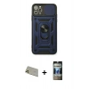 MARSİLYAN™- iPhone 11 Pro Max Kılıf Ahenk Klasik - Siyah 34D Hayalet Izgaralı Cam + Rainbow Kamera Lens Koruma Cam - GD