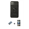 MARSİLYAN™- iPhone 11 Pro Max Kılıf Ahenk Klasik - Siyah 34D Hayalet Izgaralı Cam + Shine Kamera Lens Koruma Cam - GD