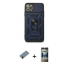 MARSİLYAN™- iPhone 11 Pro Max Kılıf Ahenk Klasik - Siyah 34D Hayalet Izgaralı Cam + Shine Kamera Lens Koruma Cam - GD