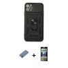 MARSİLYAN™- iPhone 11 Pro Max Kılıf Ahenk Klasik - Siyah 34D Hayalet Izgaralı Cam + Shine Kamera Lens Koruma Cam - GS