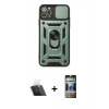 MARSİLYAN™- iPhone 11 Pro Max Kılıf Ahenk Klasik - Siyah 34D Hayalet Izgaralı Cam + Kamera Lens Koruma Cam - SF
