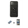 MARSİLYAN™- iPhone 11 Pro Max Kılıf Ahenk Klasik - Siyah 34D Hayalet Izgaralı Cam + Metal Kamera Lens Koruma Cam - MR