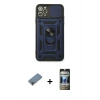 MARSİLYAN™- iPhone 11 Pro Max Kılıf Ahenk Klasik - Siyah 34D Hayalet Izgaralı Cam + Metal Kamera Lens Koruma Cam - MR