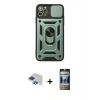 MARSİLYAN™- iPhone 11 Pro Max Kılıf Ahenk Klasik - Siyah 34D Hayalet Izgaralı Cam + Pers Alüminyum Kamera Lens - LT