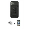 MARSİLYAN™- iPhone 11 Pro Max Kılıf Ahenk Klasik - Siyah 34D Hayalet Izgaralı Cam + Pers Alüminyum Kamera Lens - SH