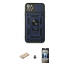 MARSİLYAN™- iPhone 11 Pro Max Kılıf Ahenk Klasik - Siyah 34D Hayalet Izgaralı Cam + Renkli Kamera Lens Koruma Cam - YL