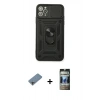 MARSİLYAN™- iPhone 11 Pro Max Kılıf Ahenk Klasik - Siyah 34D Hayalet Izgaralı Cam + Shine Kamera Lens Koruma Cam - GI
