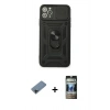 MARSİLYAN™- iPhone 11 Pro Max Kılıf Ahenk Klasik - Siyah 34D Hayalet Izgaralı Cam + Siyah Shine Kamera Lens Koruma Cam