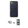 MARSİLYAN™- iPhone 11 Pro Max Kılıf Ahenk Klasik - Siyah 34D Hayalet Izgaralı Cam + Pers Alüminyum Kamera Lens - YL
