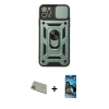 MARSİLYAN™- iPhone 11 Pro Max Kılıf Ahenk Klasik - Siyah 34D Izgaralı Cam + Rainbow Kamera Lens Koruma Cam - GD