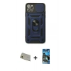MARSİLYAN™- iPhone 11 Pro Max Kılıf Ahenk Klasik - Siyah 34D Izgaralı Cam + Rainbow Kamera Lens Koruma Cam - GD