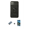 MARSİLYAN™- iPhone 11 Pro Max Kılıf Ahenk Klasik - Siyah 34D Izgaralı Cam + Shine Kamera Lens Koruma Cam - GD