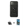 MARSİLYAN™- iPhone 11 Pro Max Kılıf Ahenk Klasik - Siyah 34D Izgaralı Cam + Kamera Lens Koruma Cam - SF