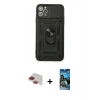 MARSİLYAN™- iPhone 11 Pro Max Kılıf Ahenk Klasik - Siyah 34D Izgaralı Cam + Pers Alüminyum Kamera Lens - KI