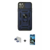 MARSİLYAN™- iPhone 11 Pro Max Kılıf Ahenk Klasik - Siyah 34D Izgaralı Cam + Pers Alüminyum Kamera Lens - LT