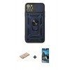 MARSİLYAN™- iPhone 11 Pro Max Kılıf Ahenk Klasik - Siyah 34D Izgaralı Cam + Renkli Kamera Lens Koruma Cam - PE