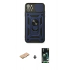 MARSİLYAN™- iPhone 11 Pro Max Kılıf Ahenk Klasik - Siyah 360 Mat Full Body Arka Koruyucu + Renkli Kamera Lens Koruma Cam - PE