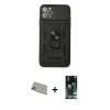 MARSİLYAN™- iPhone 11 Pro Max Kılıf Ahenk Klasik - Siyah 360 Mat Full Body Arka Koruyucu + Rainbow Kamera Lens Koruma Cam - GD