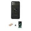MARSİLYAN™- iPhone 11 Pro Max Kılıf Ahenk Klasik - Siyah 360 Mat Full Body Arka Koruyucu + Renkli Kamera Lens Koruma Cam - TU