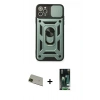 MARSİLYAN™- iPhone 11 Pro Max Kılıf Ahenk Klasik - Siyah 360 Mat Full Body Arka Koruyucu + Rainbow Kamera Lens Koruma Cam - YL