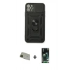 MARSİLYAN™- iPhone 11 Pro Max Kılıf Ahenk Klasik - Siyah 360 Mat Full Body Arka Koruyucu + Rainbow Kamera Lens Koruma Cam - YL