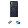 MARSİLYAN™- iPhone 11 Pro Max Kılıf Ahenk Klasik - Siyah 3D Antistatik Cam Ekran Koruyucu + Gümüş Shine Kamera Lens Koruma Cam