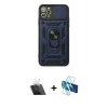 MARSİLYAN™- iPhone 11 Pro Max Kılıf Ahenk Klasik - Siyah 3D Antistatik Cam Ekran Koruyucu + Kamera Lens Koruma Cam - SF