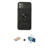 MARSİLYAN™- iPhone 11 Pro Max Kılıf Ahenk Klasik - Siyah 3D Antistatik Cam Ekran Koruyucu + Pembe Renkli Kamera Lens Koruma Cam