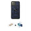 MARSİLYAN™- iPhone 11 Pro Max Kılıf Ahenk Klasik - Siyah 3D Antistatik Cam Ekran Koruyucu + Renkli Kamera Lens Koruma Cam - YL