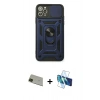 MARSİLYAN™- iPhone 11 Pro Max Kılıf Ahenk Klasik - Siyah 3D Antistatik Cam Ekran Koruyucu + Rainbow Kamera Lens Koruma Cam - YL
