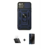 MARSİLYAN™- iPhone 11 Pro Max Kılıf Ahenk Klasik - Siyah 3D Antistatik Hayalet Cam Ekran Koruyucu + Kamera Lens Koruma Cam - SF