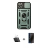 MARSİLYAN™- iPhone 11 Pro Max Kılıf Ahenk Klasik - Siyah 3D Antistatik Hayalet Cam Ekran Koruyucu + Kamera Lens Koruma Cam - SF