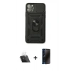 MARSİLYAN™- iPhone 11 Pro Max Kılıf Ahenk Klasik - Siyah 3D Antistatik Hayalet Cam Ekran Koruyucu + Kamera Lens Koruma Cam - SF