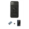 MARSİLYAN™- iPhone 11 Pro Max Kılıf Ahenk Klasik - Siyah 3D Antistatik Hayalet Cam Ekran Koruyucu + Metal Kamera Lens Koruma Cam - MI