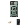 MARSİLYAN™- iPhone 11 Pro Max Kılıf Ahenk Klasik - Siyah 3D Antistatik Hayalet Cam Ekran Koruyucu + Mavi Renkli Kamera Lens Koruma Cam