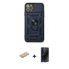MARSİLYAN™- iPhone 11 Pro Max Kılıf Ahenk Klasik - Siyah 3D Antistatik Hayalet Cam Ekran Koruyucu + Renkli Kamera Lens Koruma Cam - PE